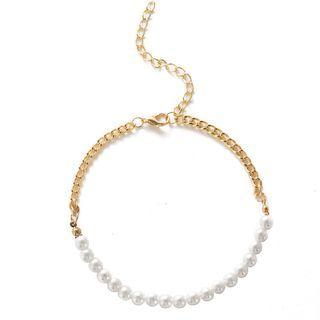 Faux Pearl Alloy Bracelet 53718 - Gold & White - One Size
