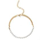 Faux Pearl Alloy Bracelet 53718 - Gold & White - One Size