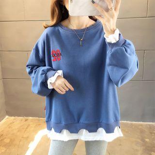 Panel Hem Distressed Lettering Pullover