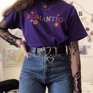 Short-sleeve Letter Print T-shirt Purple - One Size