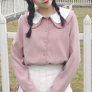 Two-tone Double-collar Blouse