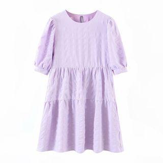 Puff-sleeve Crinkle Mini A-line Dress