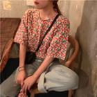 Floral Elbow-sleeve T-shirt As Shown In Figure - One Size