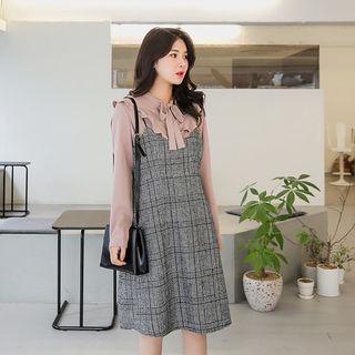 Sleeveless Glen-plaid Wool Blend Dress