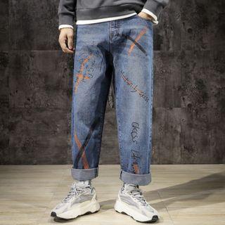 Lettering Print Straight Leg Jeans