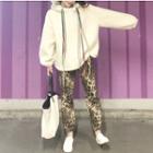 Loose-fit Hooded Fleece Pullover / Leopard-print Jogger Pants
