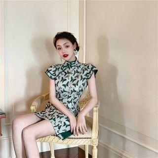 Short-sleeve Embroidered Mini Qipao Green - One Size