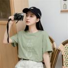 Short-sleeve Print T-shirt Light Green - One Size