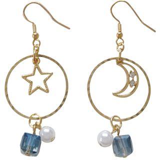 Faux Pearl Faux Crystal Moon & Star Hoop Earring