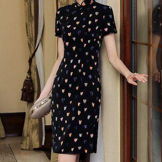Heart Print Short-sleeve Mini Qipao