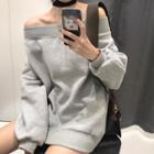 Plain Off-shoulder Long-sleeve Sweatshirt