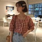 Elbow-sleeve Plaid Top Plaid - Red - One Size