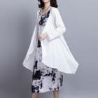 Set: Sleeveless Print Midi Dress + Light Jacket