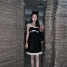 Cap-sleeve Lace Trim A-line Mini Dress