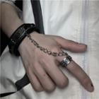 Couple Matching Faux Leather Ring Accent Bracelet Black - One Size