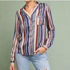Long-sleeved Open-front Chiffon Striped Blouse