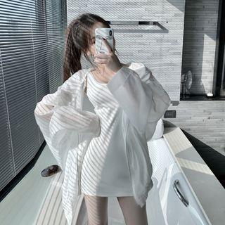 Loose-fit Hooded Light Jacket / Sleeveless Mini Dress