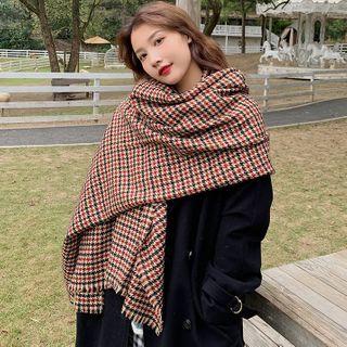 Houndstooth Knit Scarf Red - One Size