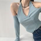 Asymemtrical Knit Halter Top In 5 Colors