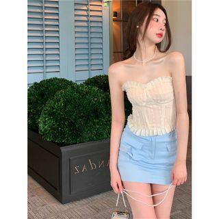 Strapless Ruffle Trim Crop Top