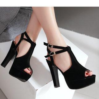 Peep Toe High Heel T-bar Pumps