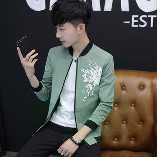 Contrast Trim Flower Baseball Jacket