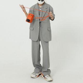 Short-sleeve Houndstooth Blazer / Houndstooth Short-sleeve Shirt / High-waist Houndstooth Pants