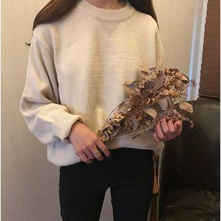 Plain Long-sleeve Knit Pullover