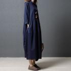 3/4-sleeve Mock-neck Midi A-line Dress