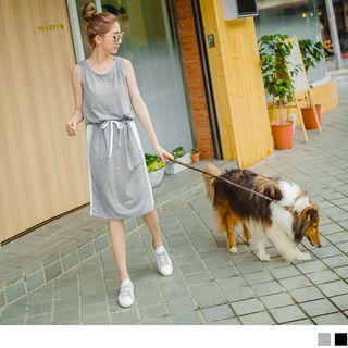 Cotton Drawstring Midi Waist Tie Dress