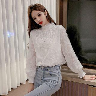 Plain Stand-collar Lace Shirt