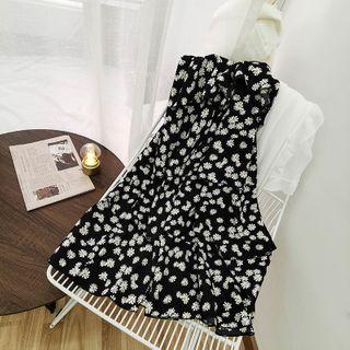 Floral Print Spaghetti-strap Layered Midi A-line Dress
