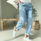 Band-waist Baggy-fit Jeans Light Blue - One Size