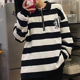 Striped Half-zip Polo-neck Sweatshirt