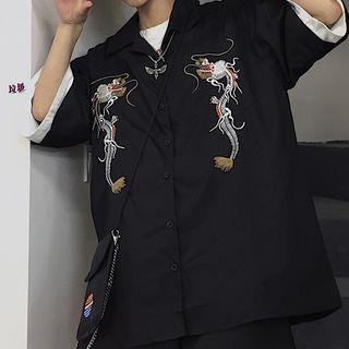 Embroidered Dragon Elbow-sleeve Shirt