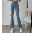High-waist Strap Bell-bottom Jeans