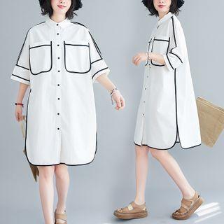 Color Block Striped Semi Sleeve Shirtdress