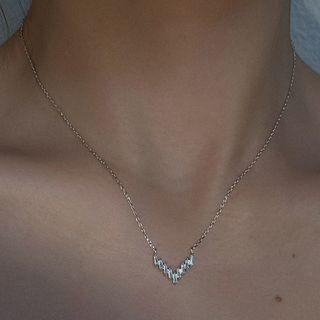 Rhinestone V Shape Pendant Necklace V Shape - Silver - One Size