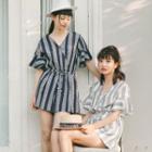 Ruffle Drawstring Patterned Playsuit