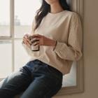 Dotted Corduroy-sleeve Top