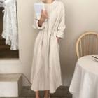 Long-sleeve Striped Midi Dress White - One Size
