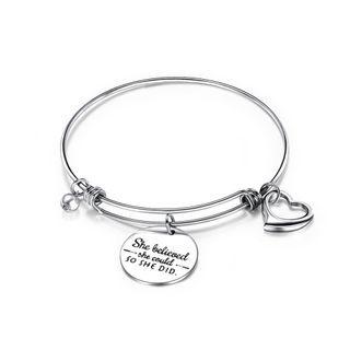 Simple Sweet Hollow Heart Round Brand Pearl 316l Stainless Steel Bangle Silver - One Size