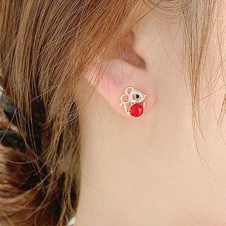 Rhinestone Accent Mouse Earrings Silver Needle - A369 - As Shown In Figure - One Size