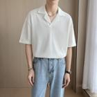 Elbow-sleeve Notch Lapel T-shirt