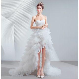 Strapless Layered Dip-back A-line Evening Gown