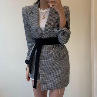 Asymmetrical Plaid Panel Coat Dress