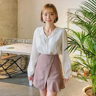 Lace-trim Crepe Blouse