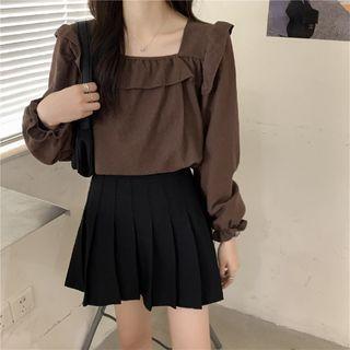 Long-sleeve Ruffled Square-neck Top