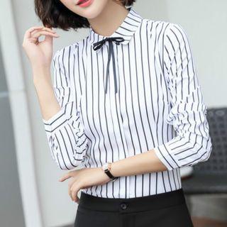 Pinstripe Bow-accent Shirt