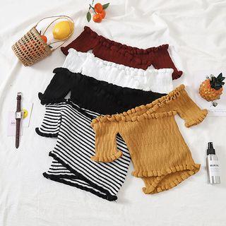 Off-shoulder Plain Striped Cropped Top